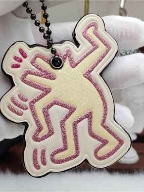 Coach Pink Glitter & Cream Pop Art Dog Tag Charm